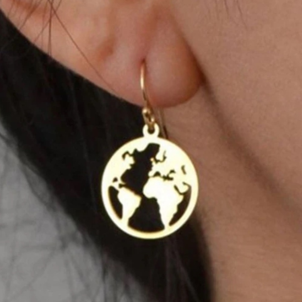 Map Charm Drop Gold earrings